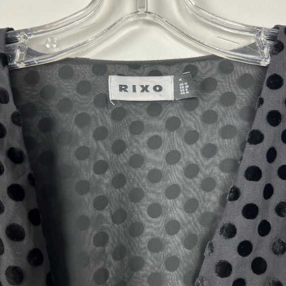 RIXO Golden Flocked Black Polka Dot Burnout L/S Mini Dress 8 - Picture 3 of 11